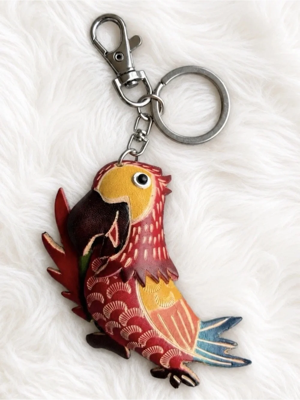 Leather Parrot Bird Bag Charm Keychain Keyring Handmade Gift New